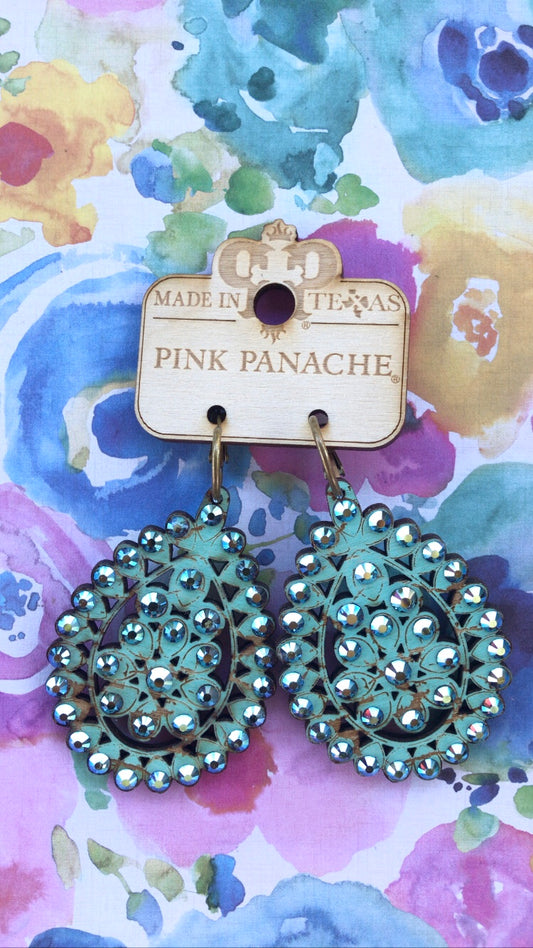 PINK PANACHE TURQUOISE CRACKLE WOOD SANTE FE EARRINGS - 53TST