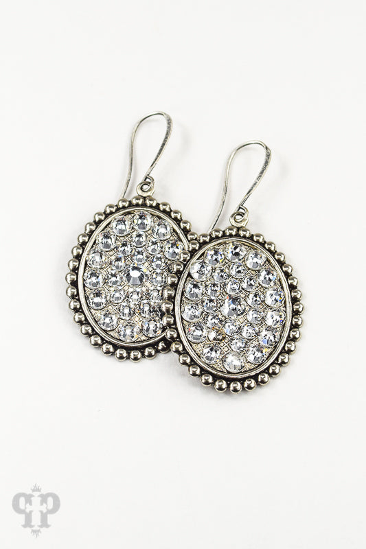 PINK PANACHE SILVER SMALL OVAL CLEAR CRYSTAL EARRING - 10SCL
