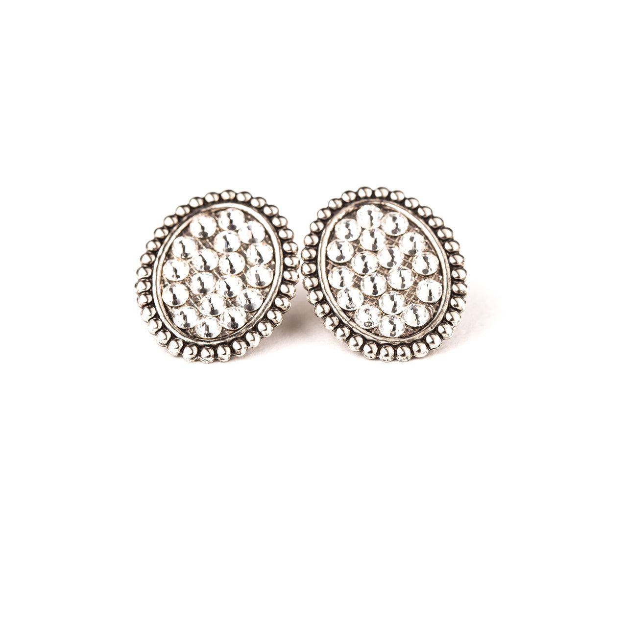 SILVER MINI OVAL CLEAR CRYSTALS POST - E420SCL