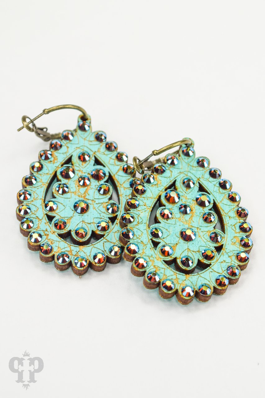PINK PANACHE TURQUOISE SMALL SANTA FE TEARDROP EARRINGS - 9TST