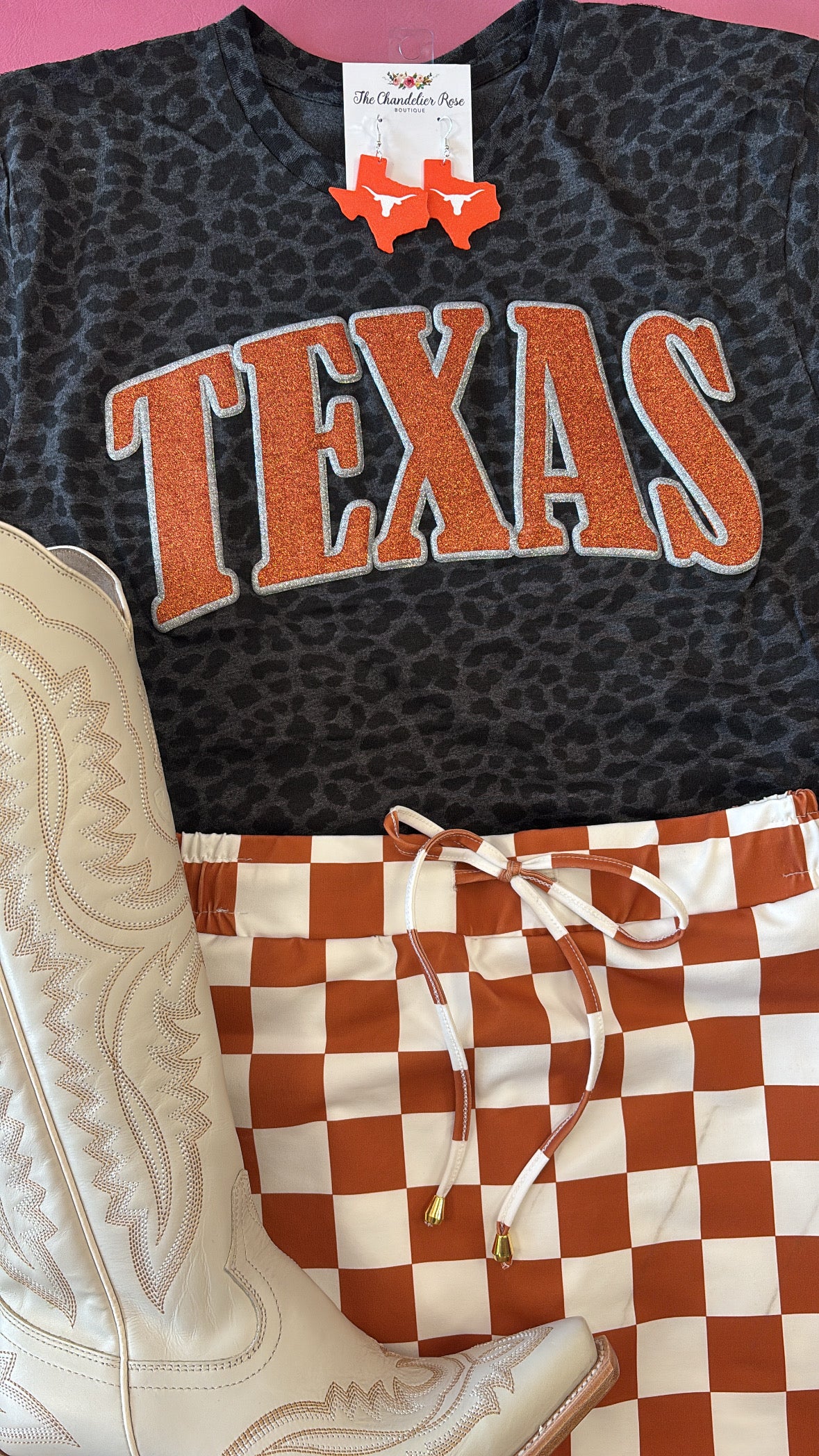 TEXAS BLACK LEOPARD TEE - ORANGE GLITTER