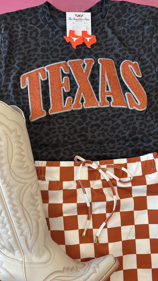 TEXAS BLACK LEOPARD TEE - ORANGE GLITTER