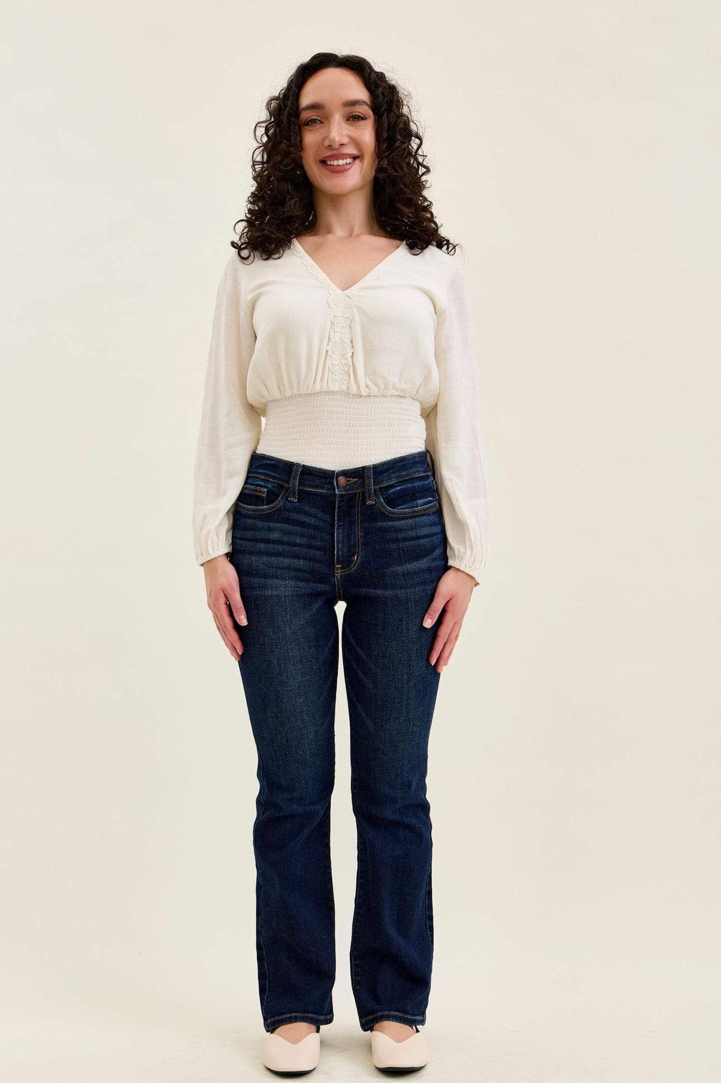 JUDY BLUE MID RISE PETITE DARK WASH BOOTCUT JEAN - DARK STONE