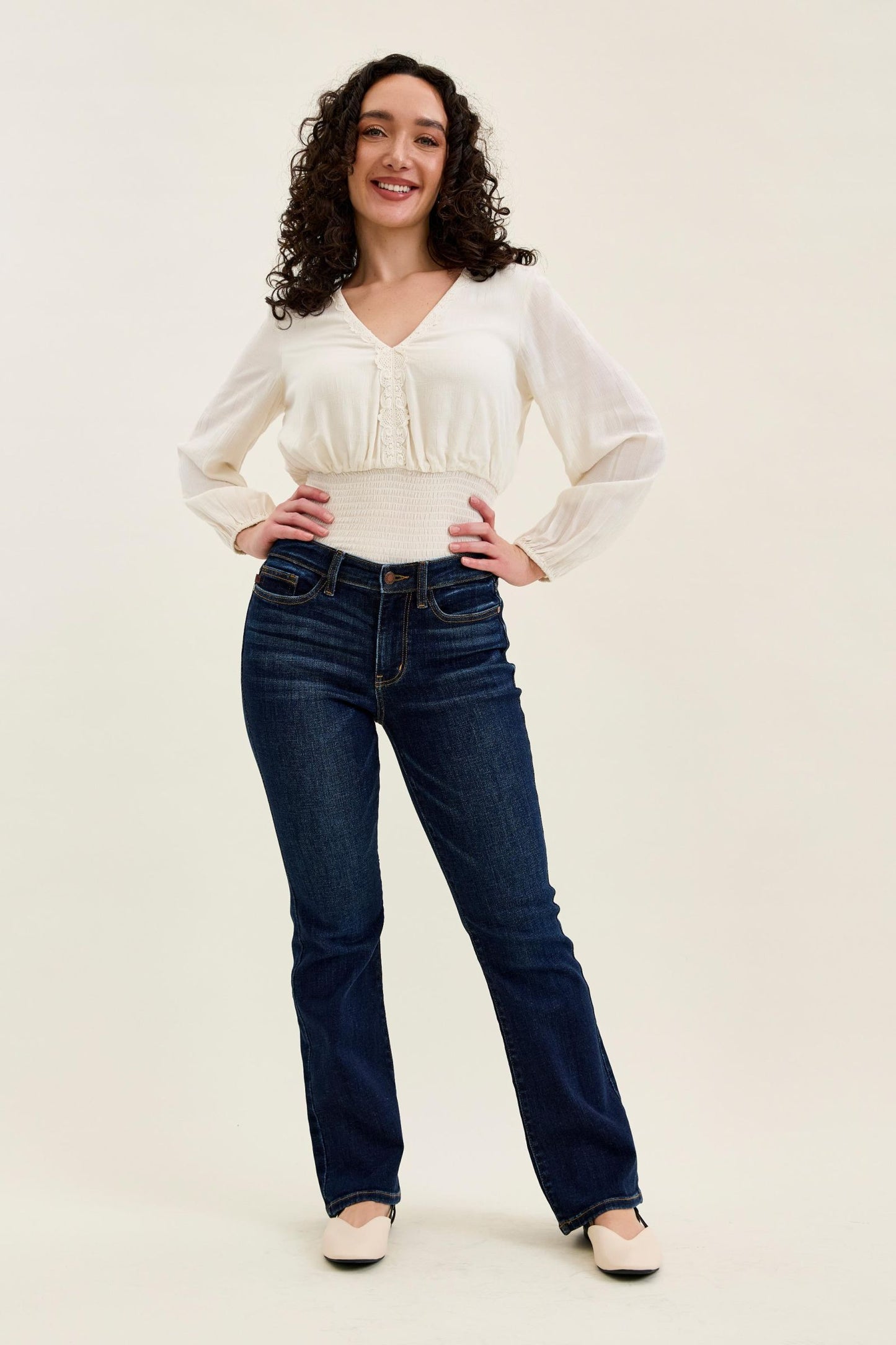 JUDY BLUE MID RISE PETITE DARK WASH BOOTCUT JEAN - DARK STONE