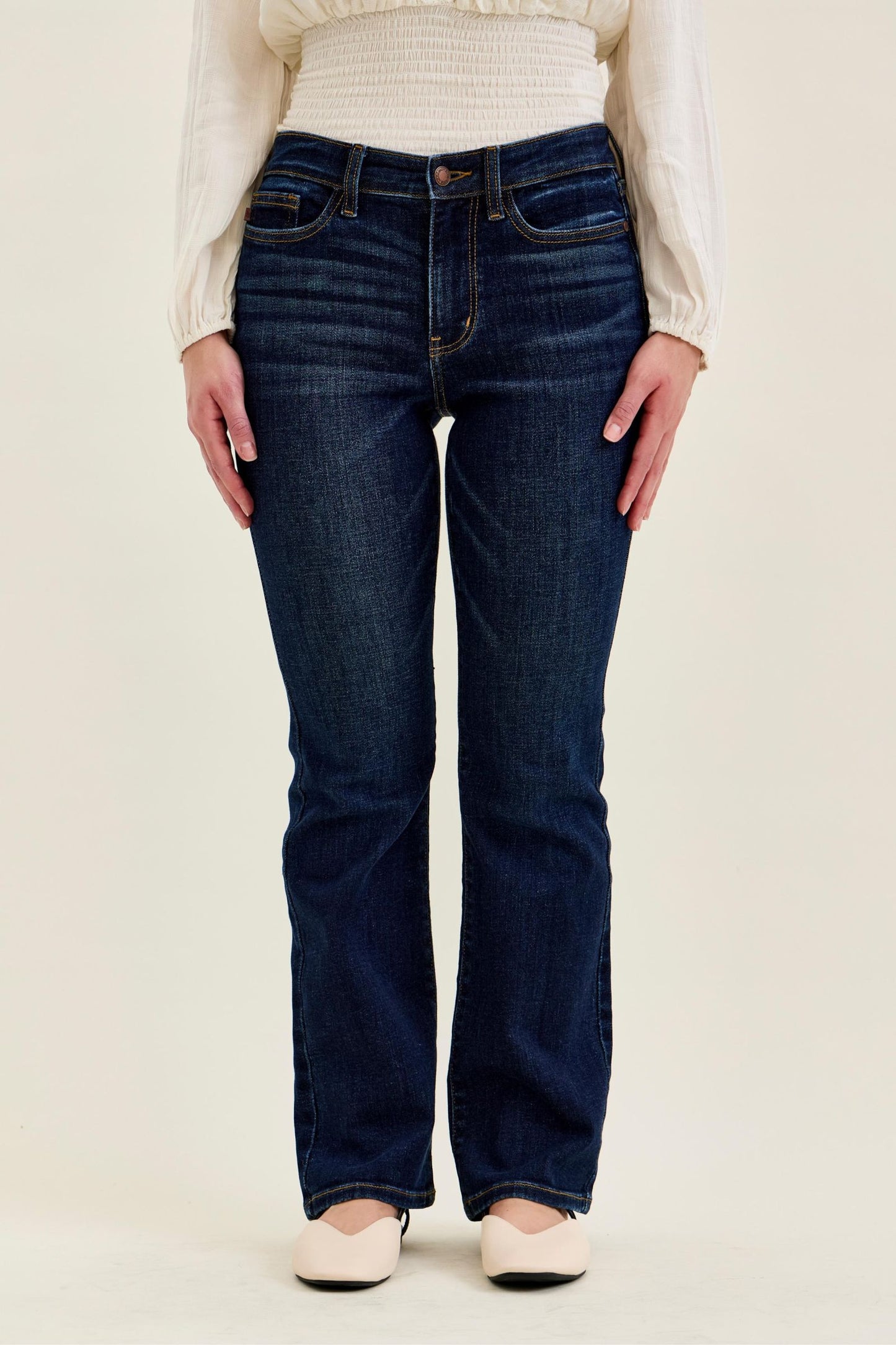 JUDY BLUE MID RISE PETITE DARK WASH BOOTCUT JEAN - DARK STONE
