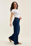 JUDY BLUE HIGH WAIST PETITE RETRO WIDE W ADJUSTABLE WB TABS + RAW HEM - DARK STONE
