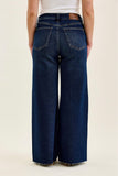 JUDY BLUE HIGH WAIST PETITE RETRO WIDE W ADJUSTABLE WB TABS + RAW HEM - DARK STONE