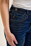 JUDY BLUE HIGH WAIST PETITE RETRO WIDE W ADJUSTABLE WB TABS + RAW HEM - DARK STONE
