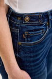 JUDY BLUE HIGH WAIST PETITE RETRO WIDE W ADJUSTABLE WB TABS + RAW HEM - DARK STONE