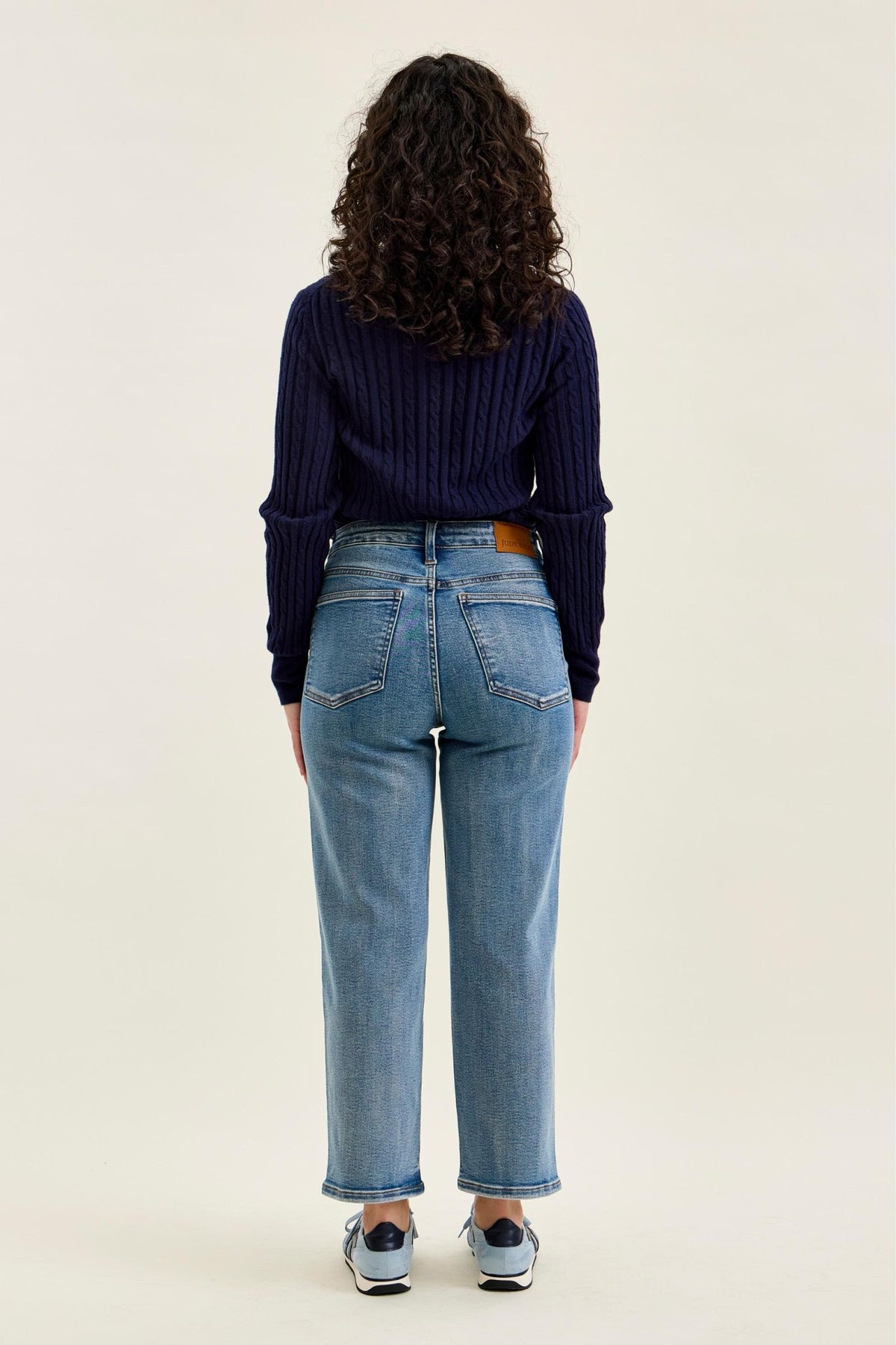 JUDY BLUE HIGH WAIST PETITE TUMMY CONTROL PEGGY ANKLE STRAIGHT JEANS - MEDIUM STONE