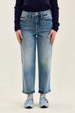 JUDY BLUE HIGH WAIST PETITE TUMMY CONTROL PEGGY ANKLE STRAIGHT JEANS - MEDIUM STONE