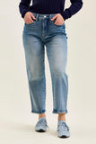 JUDY BLUE HIGH WAIST PETITE TUMMY CONTROL PEGGY ANKLE STRAIGHT JEANS - MEDIUM STONE