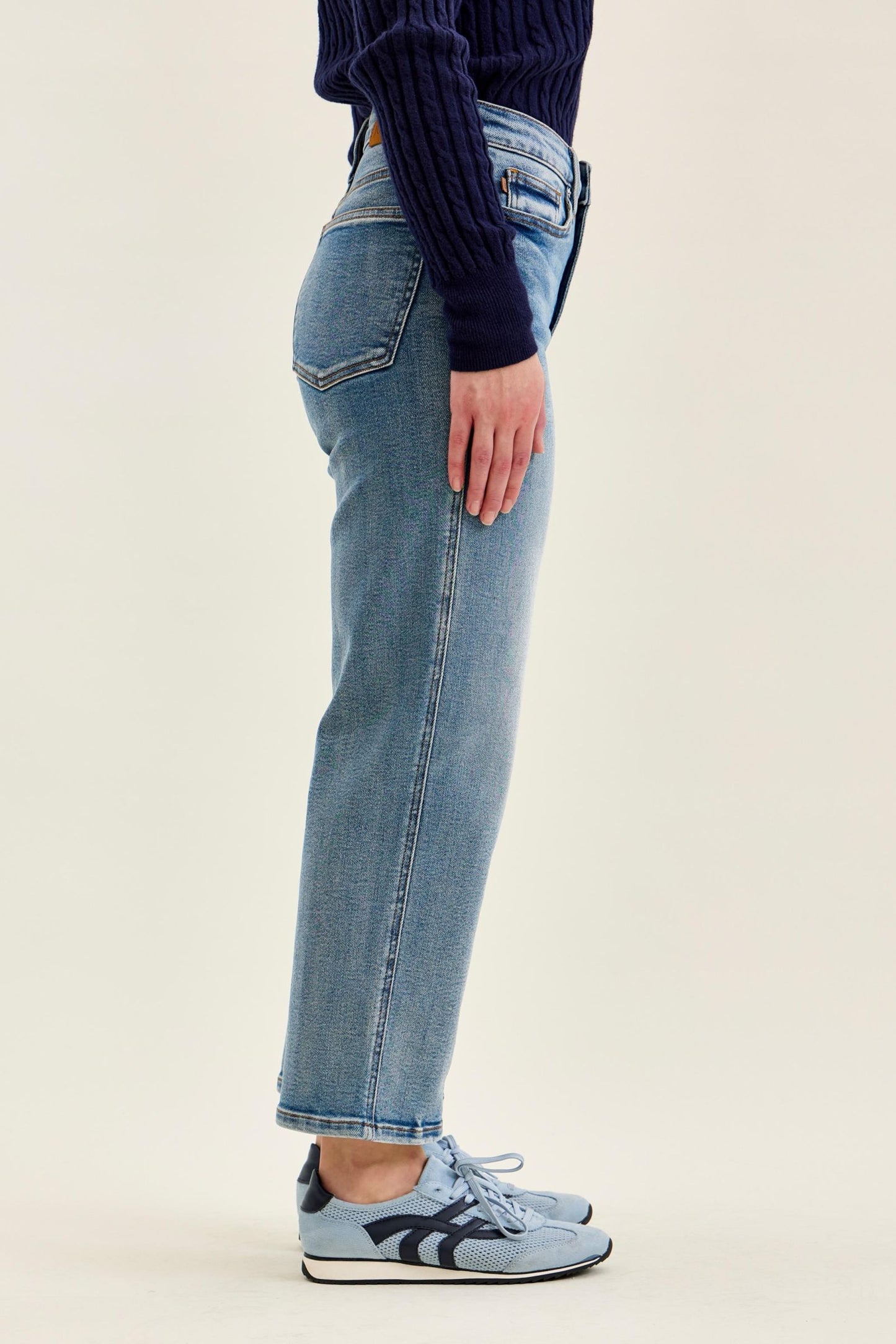JUDY BLUE HIGH WAIST PETITE TUMMY CONTROL PEGGY ANKLE STRAIGHT JEANS - MEDIUM STONE