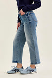 JUDY BLUE HIGH WAIST PETITE TUMMY CONTROL PEGGY ANKLE STRAIGHT JEANS - MEDIUM STONE