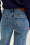 JUDY BLUE HIGH WAIST PETITE TUMMY CONTROL PEGGY ANKLE STRAIGHT JEANS - MEDIUM STONE