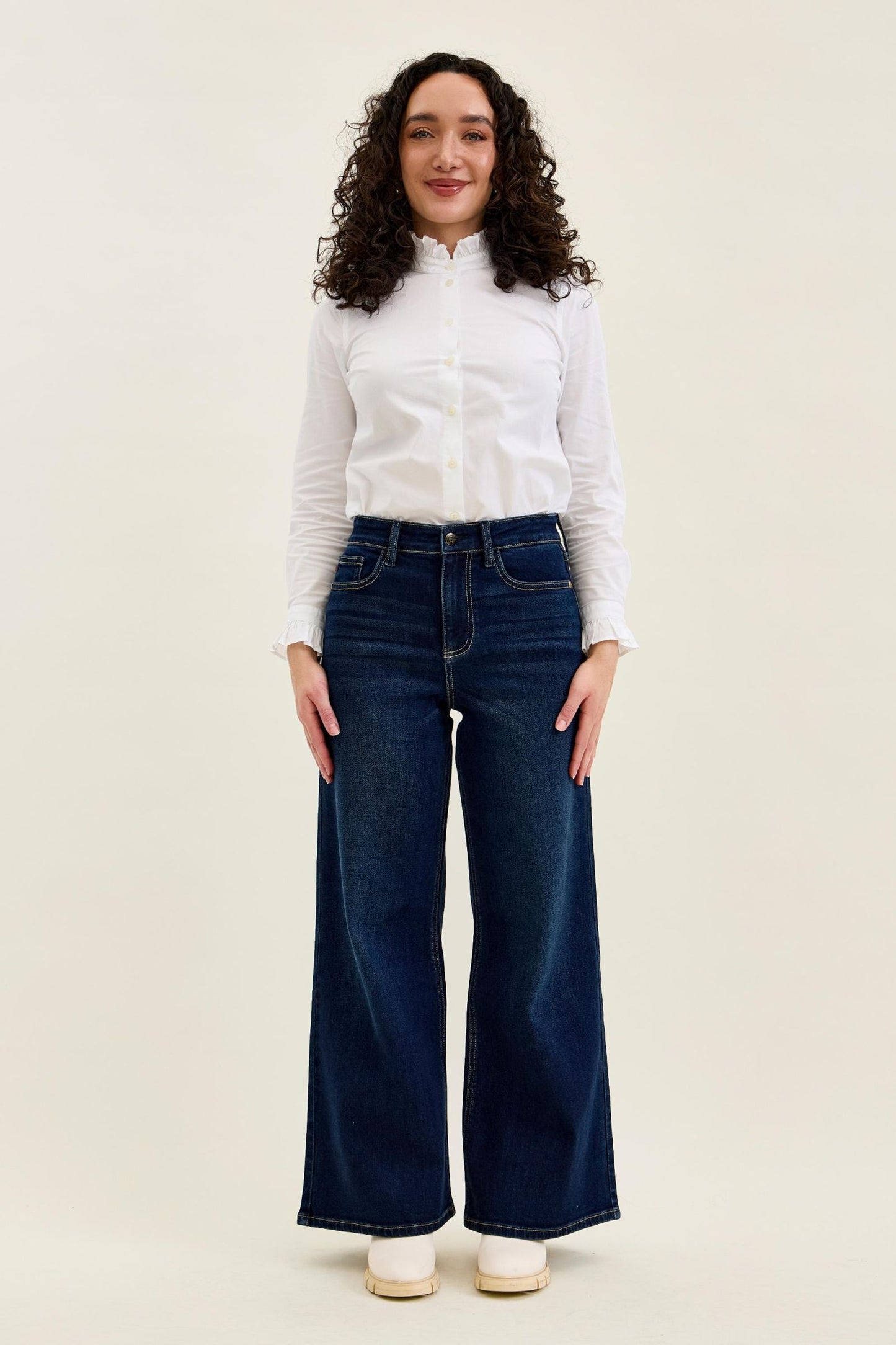 JUDY BLUE PETITE HIGH WAIST LUX RETRO WIDE DARK TWILIGHT BLUE - DARK STONE