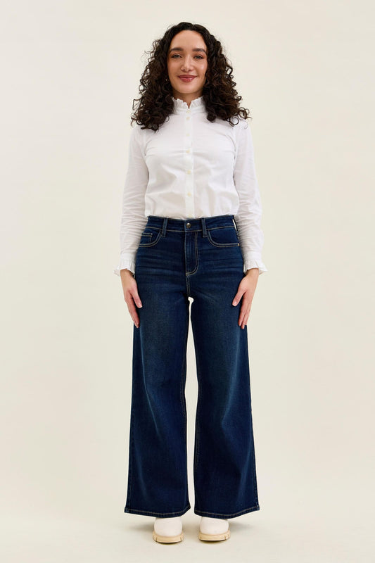 JUDY BLUE PETITE HIGH WAIST LUX RETRO WIDE DARK TWILIGHT BLUE - DARK STONE