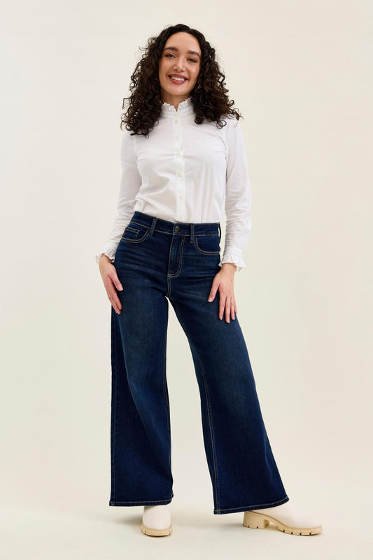 JUDY BLUE PETITE HIGH WAIST LUX RETRO WIDE DARK TWILIGHT BLUE - DARK STONE