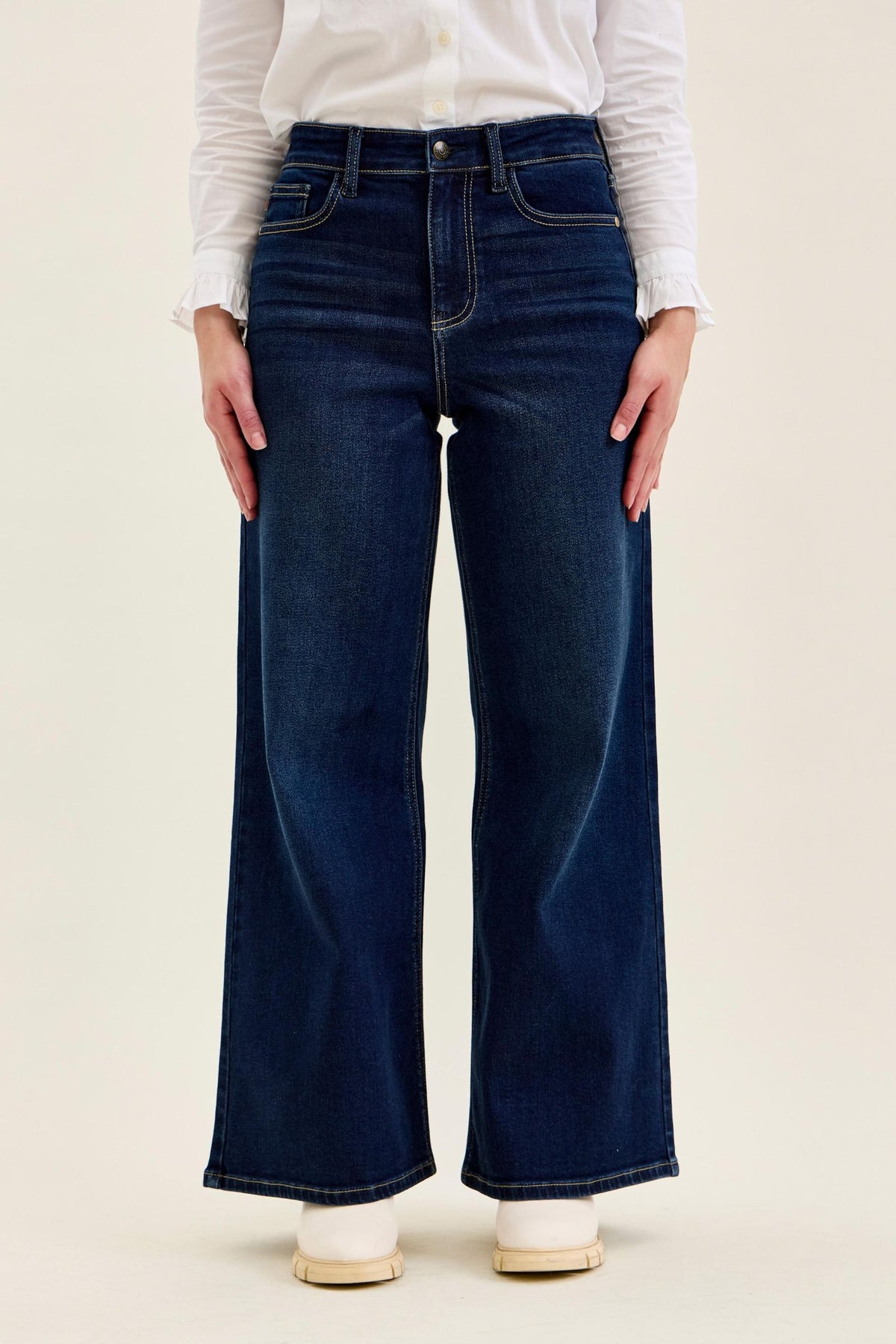 JUDY BLUE PETITE HIGH WAIST LUX RETRO WIDE DARK TWILIGHT BLUE - DARK STONE