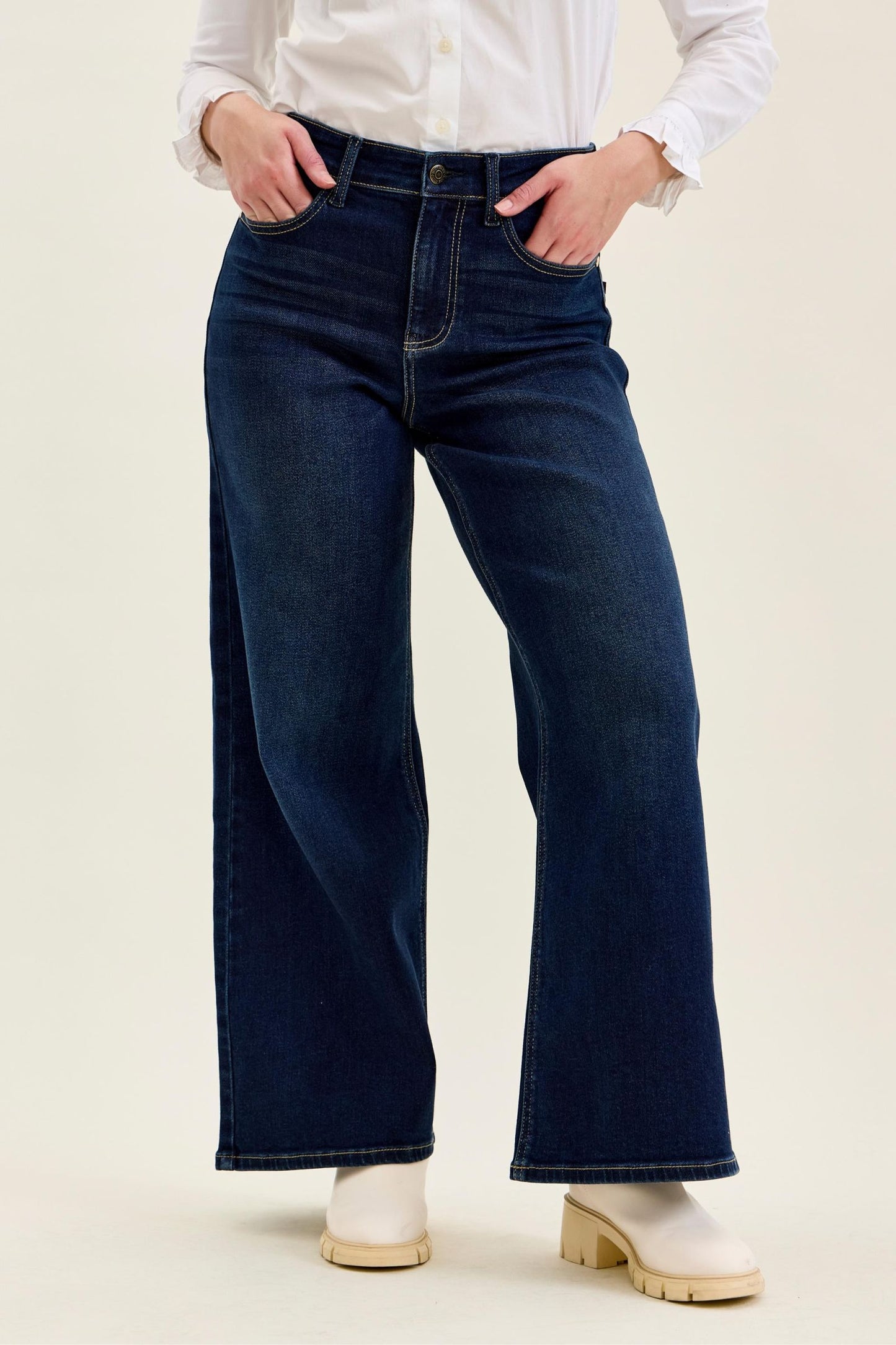 JUDY BLUE PETITE HIGH WAIST LUX RETRO WIDE DARK TWILIGHT BLUE - DARK STONE