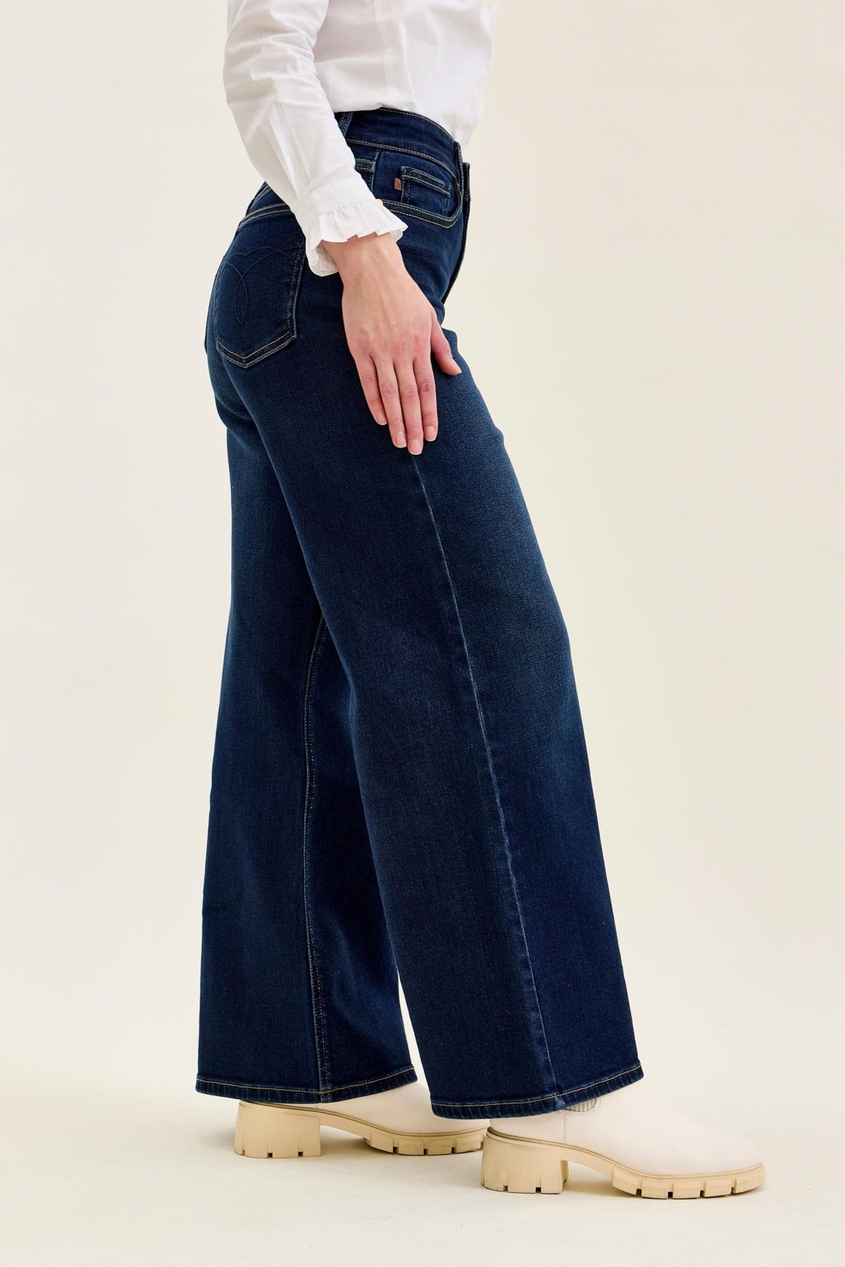 JUDY BLUE PETITE HIGH WAIST LUX RETRO WIDE DARK TWILIGHT BLUE - DARK STONE