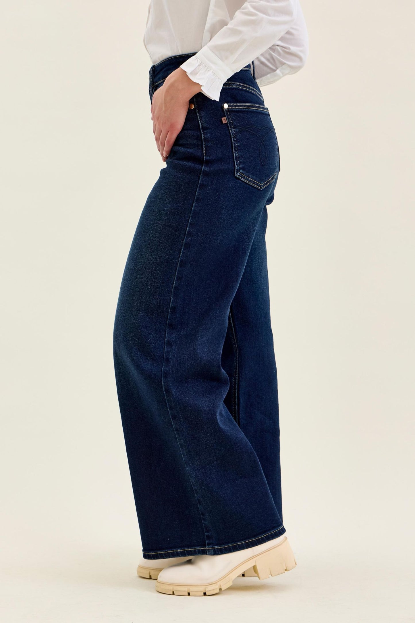 JUDY BLUE PETITE HIGH WAIST LUX RETRO WIDE DARK TWILIGHT BLUE - DARK STONE