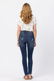 JUDY BLUE HIGH RISE BUTTON FLY CUFFED SKINNY JEANS - DARK STONE