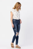 JUDY BLUE HIGH RISE BUTTON FLY CUFFED SKINNY JEANS - DARK STONE