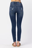 JUDY BLUE HIGH RISE BUTTON FLY CUFFED SKINNY JEANS - DARK STONE