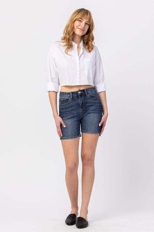 JUDY BLUE HIGH RISE MID LENGTH SHORTS - DARK STONE