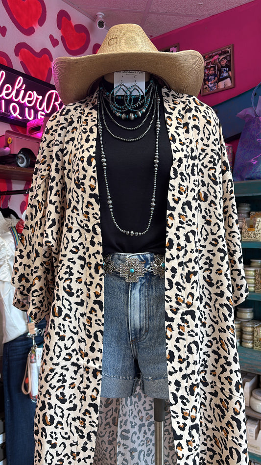 LEOPARD PRINT DUSTER - BEIGE