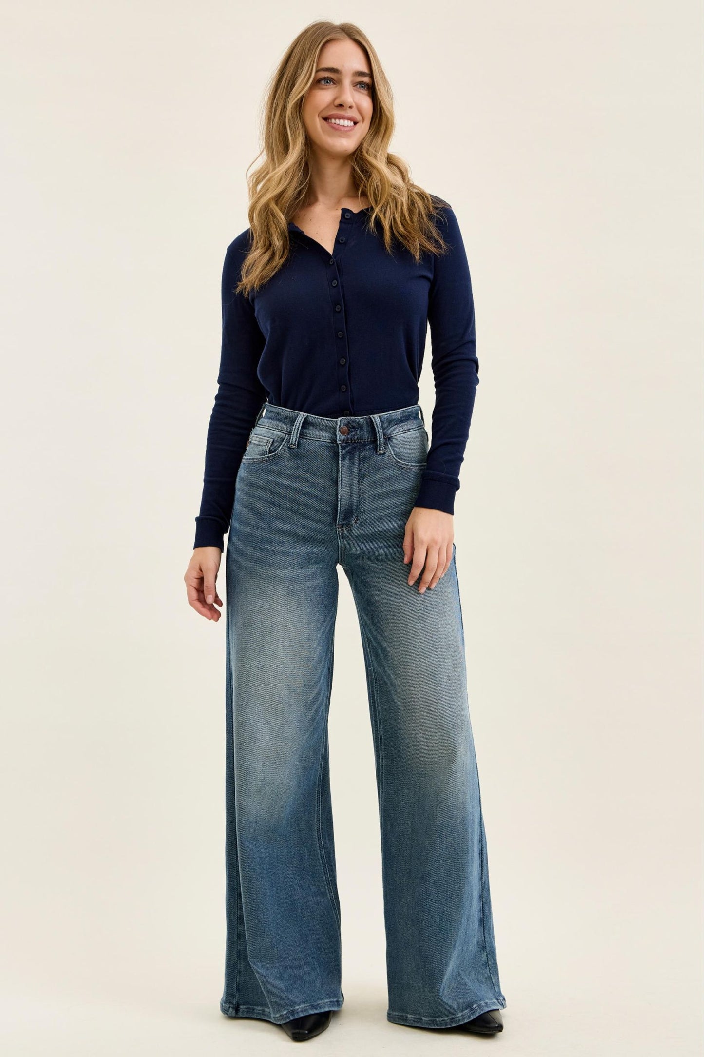 JUDY BLUE HIGH WAIST LIZA Palazzo MD Ocean Fade Blue