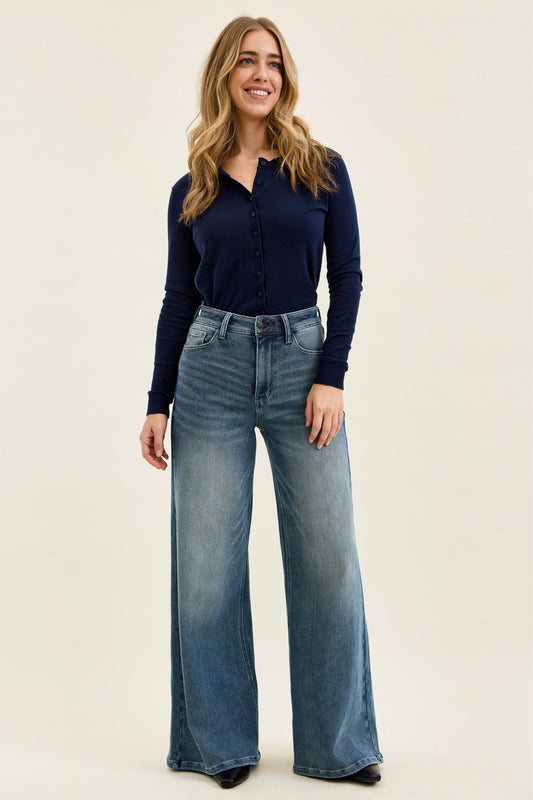 JUDY BLUE HIGH WAIST LIZA Palazzo MD Ocean Fade Blue