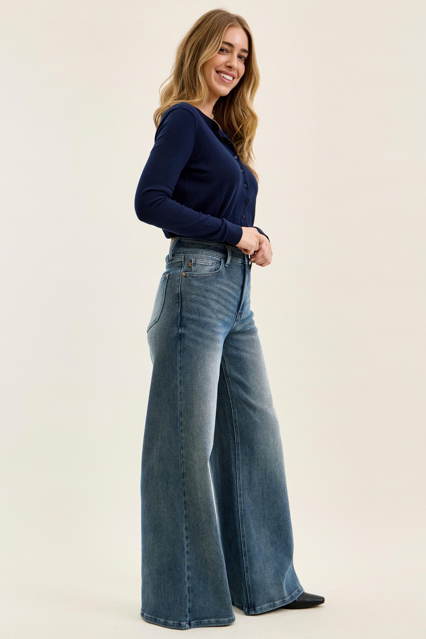 JUDY BLUE HIGH WAIST LIZA Palazzo MD Ocean Fade Blue