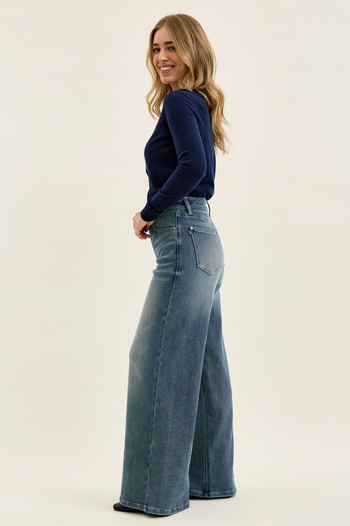 JUDY BLUE HIGH WAIST LIZA Palazzo MD Ocean Fade Blue