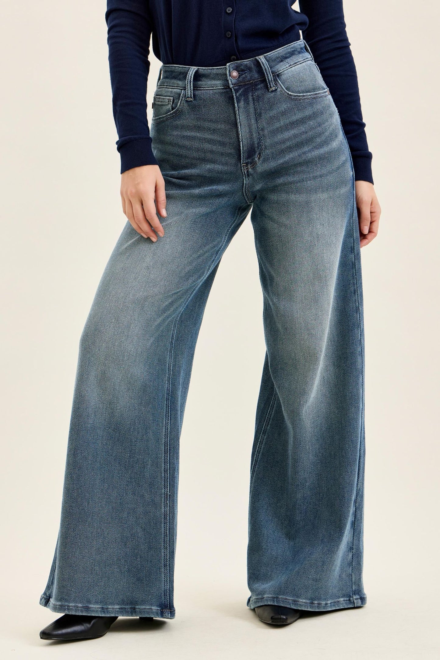 JUDY BLUE HIGH WAIST LIZA Palazzo MD Ocean Fade Blue