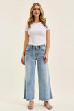 JUDY BLUE MID RISE ANKLE WIDE LEG FRAY HEM JEAN - MEDIUM STONE