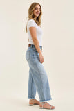 JUDY BLUE MID RISE ANKLE WIDE LEG FRAY HEM JEAN - MEDIUM STONE