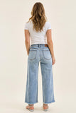 JUDY BLUE MID RISE ANKLE WIDE LEG FRAY HEM JEAN - MEDIUM STONE