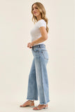 JUDY BLUE MID RISE ANKLE WIDE LEG FRAY HEM JEAN - MEDIUM STONE