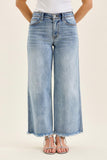 JUDY BLUE MID RISE ANKLE WIDE LEG FRAY HEM JEAN - MEDIUM STONE