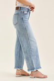 JUDY BLUE MID RISE ANKLE WIDE LEG FRAY HEM JEAN - MEDIUM STONE