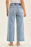 JUDY BLUE MID RISE ANKLE WIDE LEG FRAY HEM JEAN - MEDIUM STONE