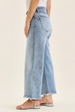 JUDY BLUE MID RISE ANKLE WIDE LEG FRAY HEM JEAN - MEDIUM STONE