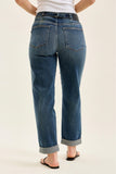 JUDY BLUE MID RISE BOYFRIEND ADJUSTABLE BACK TAB + HOLLYWOOD WAISTBAND - DARK STONE