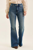 JUDY BLUE HIGH WAIST TUMMY CONTROL JAQUELINE FLARE DOUBLE BUTTON + SHIELDS POCKETS - DARK STONE