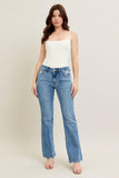 JUDY BLUE MID RISE VINTAGE WASH BOOT CUT WITH DESTROY HEM - MEDIUM STONE