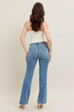 JUDY BLUE MID RISE VINTAGE WASH BOOT CUT WITH DESTROY HEM - MEDIUM STONE
