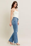 JUDY BLUE MID RISE VINTAGE WASH BOOT CUT WITH DESTROY HEM - MEDIUM STONE