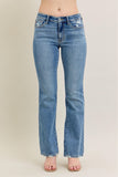 JUDY BLUE MID RISE VINTAGE WASH BOOT CUT WITH DESTROY HEM - MEDIUM STONE